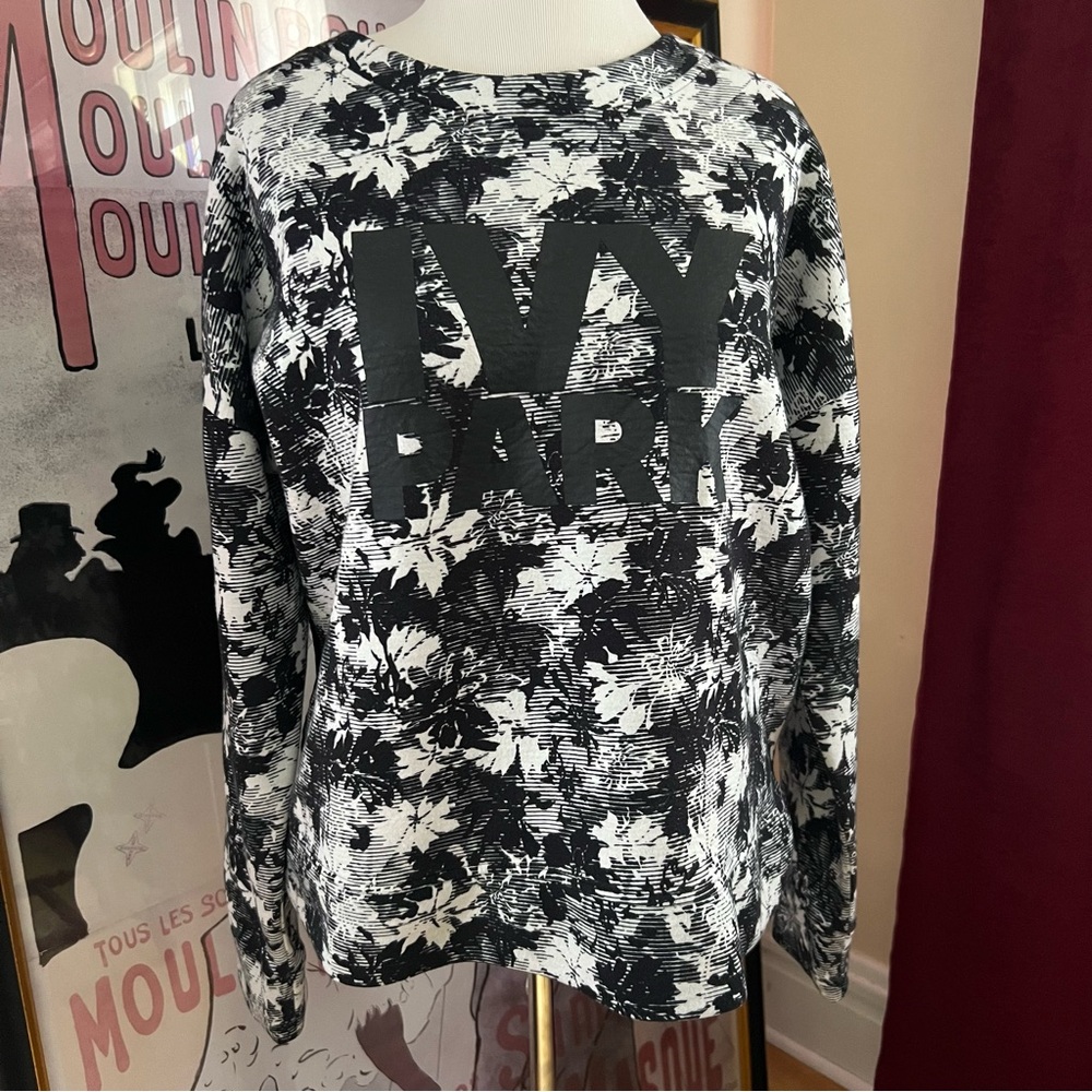Ivy Park Mesh Back Black White Floral Neoprene Sweatshirt Size XL